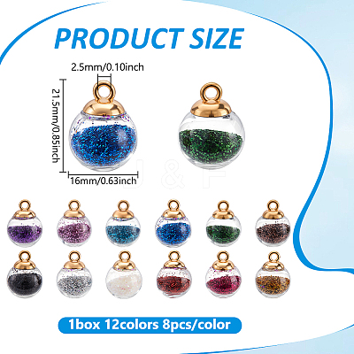 96Pcs 12 Colors Glass Globle Pendants GLAA-ME0001-28-1