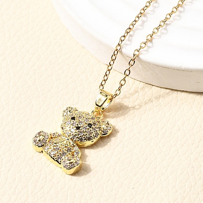 Bear Brass Micro Pave Cubic Zirconia Stud Earrings & Pendant Necklaces Sets SJEW-Z002-01G-1