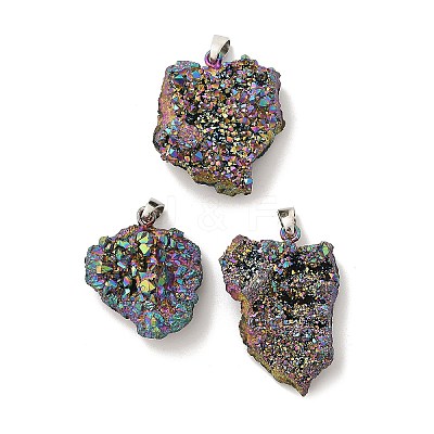 Electroplated Raw Rough Natural Druzy Agate Pendants G-H084-07P-04-1