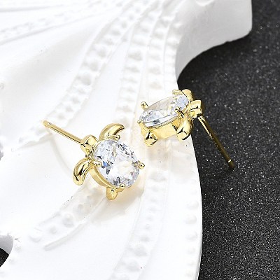 Brass Micro Pave Clear Cubic Zirconia Stud Earrings EJEW-H157-03G-01-1