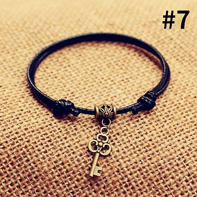 Beach Alloy Charm Adjustable Waxed Cord Anklets for Women FS-WG9CC8A-07-1