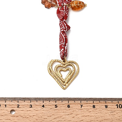 304 Stainless Steel Heart & Glass Leaf Flower Pendant Printed Polyester Cord Necklaces for Women NJEW-A063-07G-1