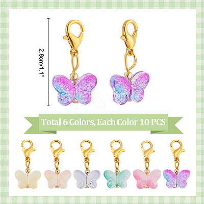 60Pcs 6 Colors Butterfly Glass Pendant Decorations HJEW-PH01944-1