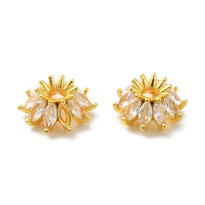 Brass Micro Pave Clear Cubic Zirconia Bead Caps KK-C072-01A-G-1