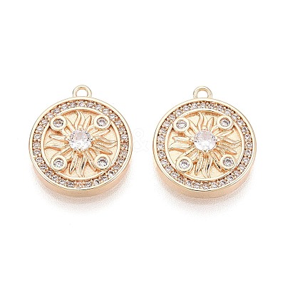 Brass Pave Clear Cubic Zirconia Pendants KK-T081-04G-1