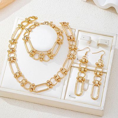 Women's Iron Oval Link Necklaces & Bracelets & Dangle Earrings Sets WGCC5AB-01-1