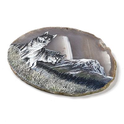 Printed Natural Agate Slice Stone Ornament DJEW-M011-03D-1