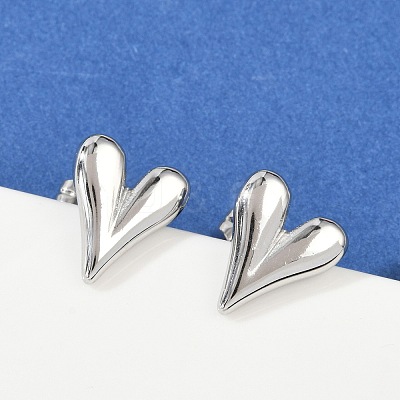 Non-Tarnish 304 Stainless Steel Heart Stud Earrings for Women EJEW-F300-09P-1
