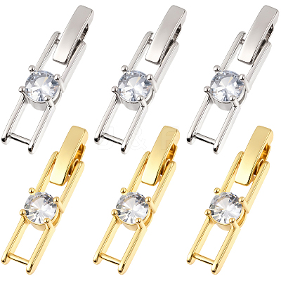 12Pcs 2 Colors Rack Plating Brass Micro Pave Clear Cubic Zirconia Fold Over Clasps KK-BBC0021-34-1