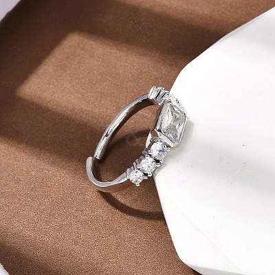 Brass with Cubic Zirconia Cuff Rings for Women RJEW-B160-07B-P-1