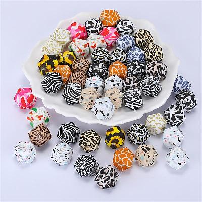 Colorful Pattern Printed Silicone Focal Beads SI-JX0022A-18-1