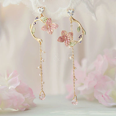 Sweet Style Alloy Rhinestone Flower Dangle Stud Earrings FS-WGC6399-03-1