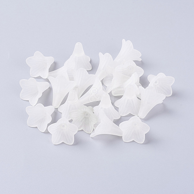 Flower Frosted Acrylic Bead Caps X-PL631-1-1