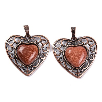 Synthetic Goldstone Peach Love Heart Pendants G-G158-01-17-1