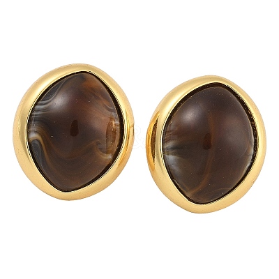 Brass Resin Oval Stud Earrings EJEW-K293-16G-1