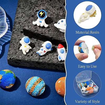 8Pcs 8 Styles Space Astronaut Theme Resin Lapel Pins for Backpack Clothes JEWB-CJ0003-49-1