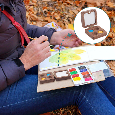 Wood Watercolor Paints Tins Box AJEW-WH0542-84A-1