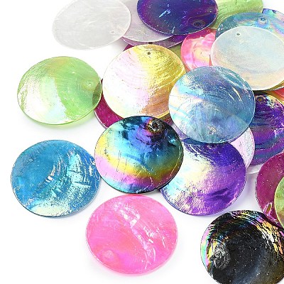 45Pcs 9 Styles Spray Painted Natural Capiz Shell Pendants SSHEL-YW0015-16-1