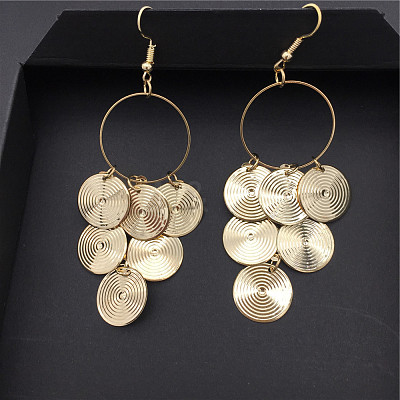 Alloy Flat Round Tassel Dangle Earrings FS-WG24F11-01-1