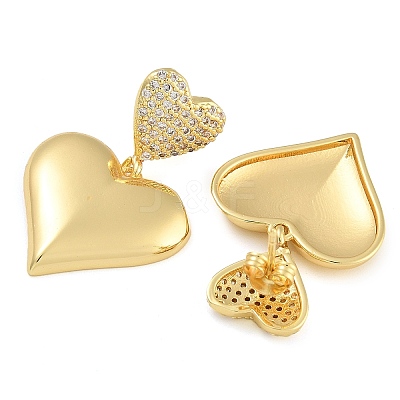 Brass Micro Pave Clear Cubic Zirconia Heart Stud Earrings EJEW-K293-18G-1