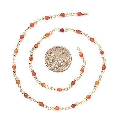 Natural Agate Beaded Round Link Chains AJEW-JB01533-03-1