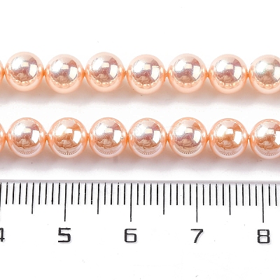 UV Plating Pearlized Glass Pearl Beads Strands GLAA-F128-01A-T7-1