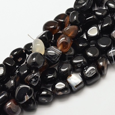 Dyed & Heated Natural Black Agate Nuggets Beads Strands G-P092-33-1