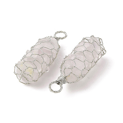 Rack Plating Copper Wire Wrapped Natural Quartz Crystal Chip Big Pendants G-C130-01P-03-1