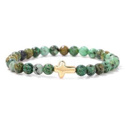 Natural African Turquoise(Jasper) Beads Stretch Bracelets PW-WG5C559-08-1