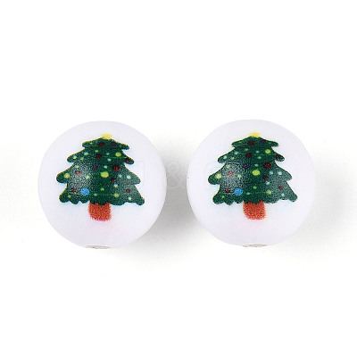 Christmas Printed Opaque Acrylic Round Beads OACR-T029-08F-1