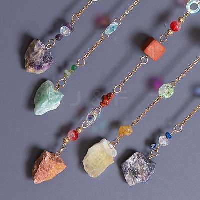 7 Chakra Tree of Life Natural Gemstone Chips Hanging Suncatchers HJEW-F023-02-1