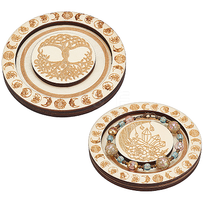 2Pcs 2 Styles Flat Round Wood Bracelet Display Trays BDIS-HY0001-01-1