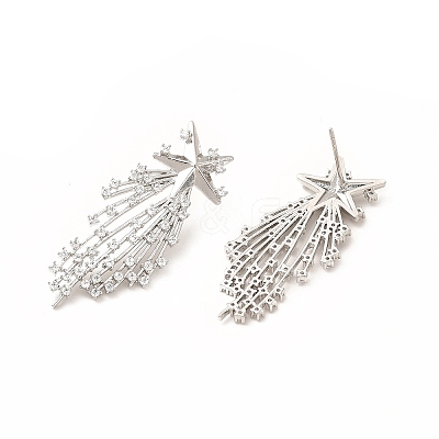 Rack Plating Brass Micro Pave Cubic Zirconia Stud Earrings for Women EJEW-H091-23P-1
