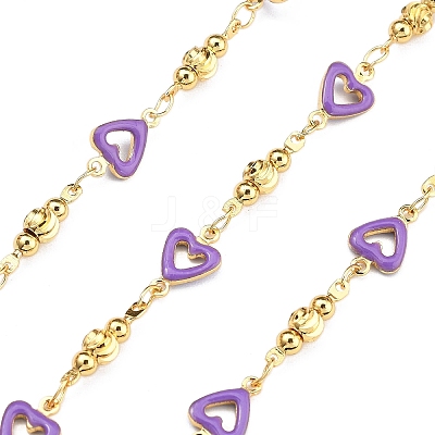 Brass Heart Link Chains KK-D368-03G-G-1