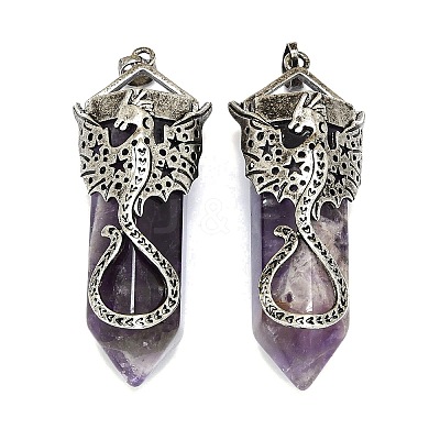 Natural Amethyst Faceted Pointed Bullet Big Pendants G-Q165-02AS-01-1