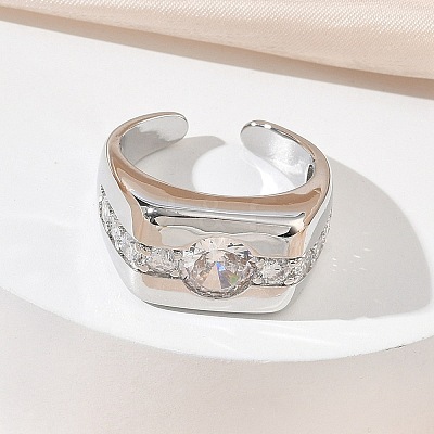 Brass Micro Pave Cubic Zirconia Cuff Open Rings for Women RJEW-L343-06P-1