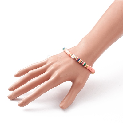 Polymer Clay Heishi Beads Stretch Bracelets BJEW-JB05708-01-1