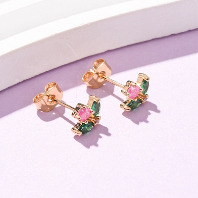 Brass Micro Pave Cubic Zirconia Stud Earrings for Women KK-CBACC01-05G-1