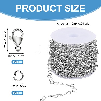 10M 304 Stainless Steel Heart Link Chains STAS-SZ0003-37-1