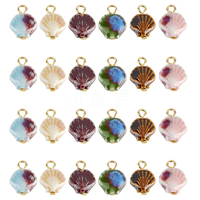 24Pcs 6 Style Handmade Bright Glazed Porcelain Pendants PALLOY-PH01942-1