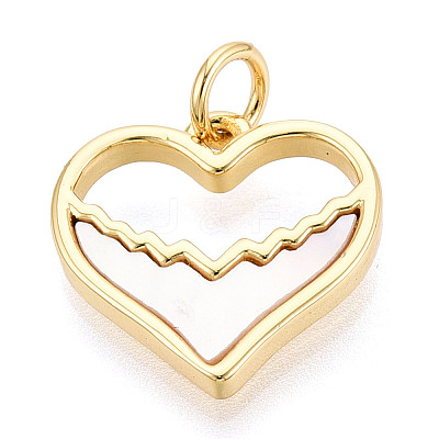 Brass Pave Natural Shell Heart Charms KK-N268-19G-1