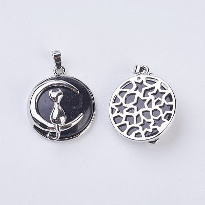 Blue Goldstone Kitten Pendants G-K234-D03-1