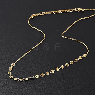 Brass Cable & Flat Sequin Chains Necklaces for Women NJEW-D302-40G-1