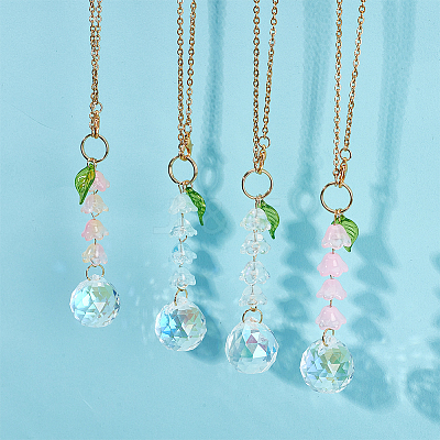 Teardrop Glass & Acrylic Flower Car Mirror Pendant Decorations HJEW-DR00051-1