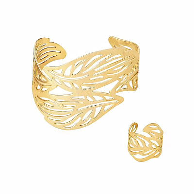 Hollow Out Leaf Alloy Cuff Bangles & Cuff Rings Sets FS-WG2FB6E-01-1