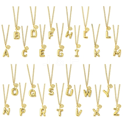 304 Stainless Steel Clear Cubic Zirconia Heart & Letter Pendant Curb Chain Necklaces for Women NJEW-FS00012-27W-1