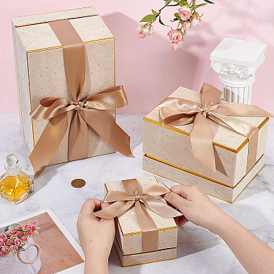 3Pcs 3 Styles Cardboard Paper Gift Boxes with Velvet Lid and Ribbon AJEW-BC0010-03B-1