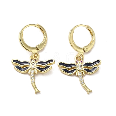 Dragonfly Golden Brass Dangle Leverback Earrings EJEW-L268-011G-01-1