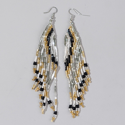 Handmade Glass Seed Beads Tassel Dangle Earrings KW9010-1-1