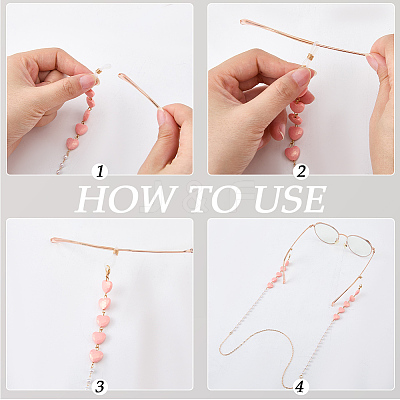 3Pcs 3 Colors Iron & Resin Heart Eyeglasses Chains AJEW-CN0007-85-1